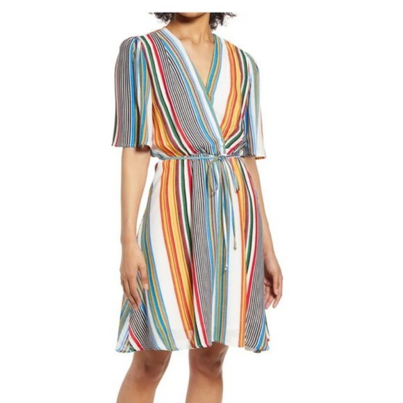 Fraiche by J Dresses & Skirts - Fraiche BY J Stripe Faux Wrap Dress - M   NWOT